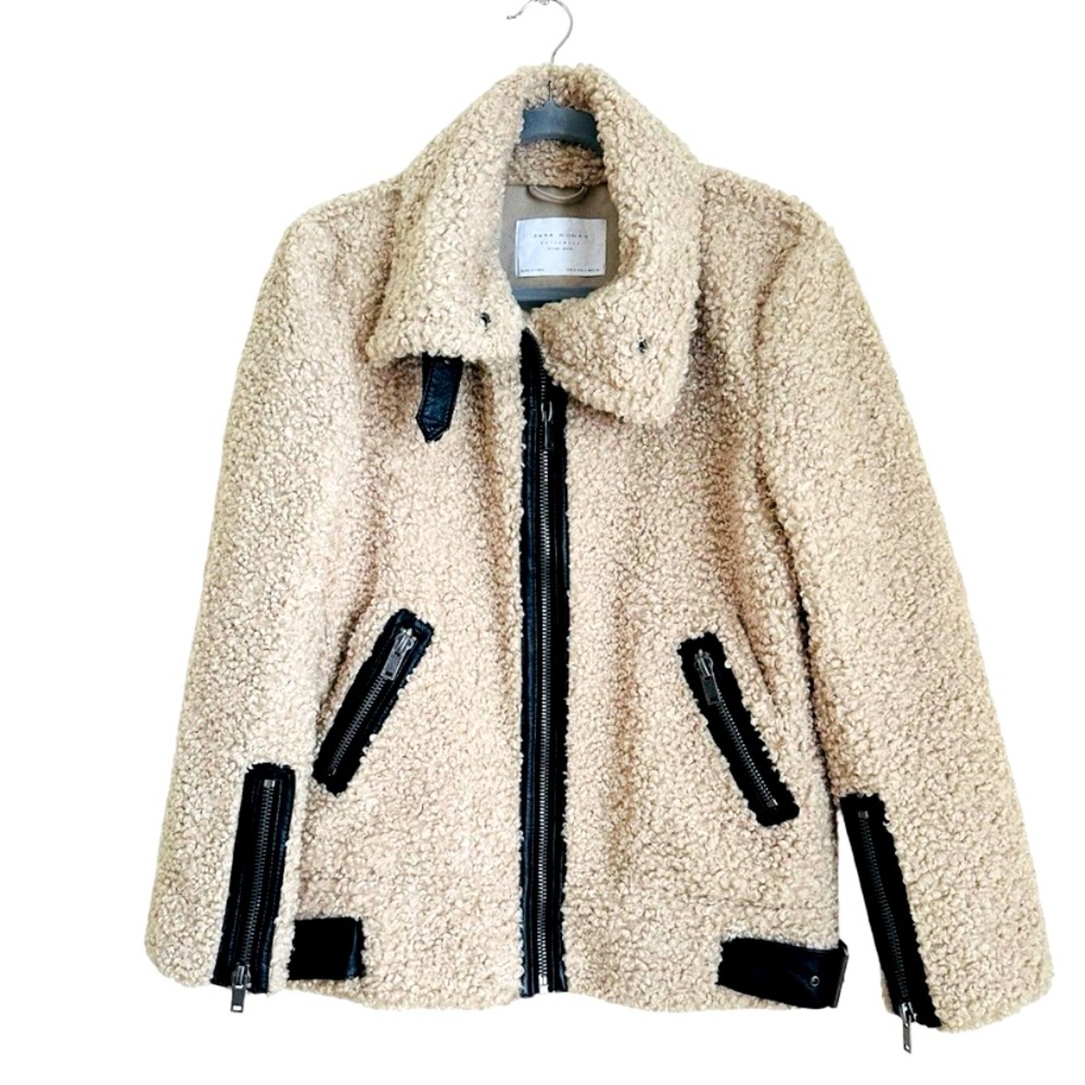 Zara Moto Aviator Shearling Jacket, EUC, size small